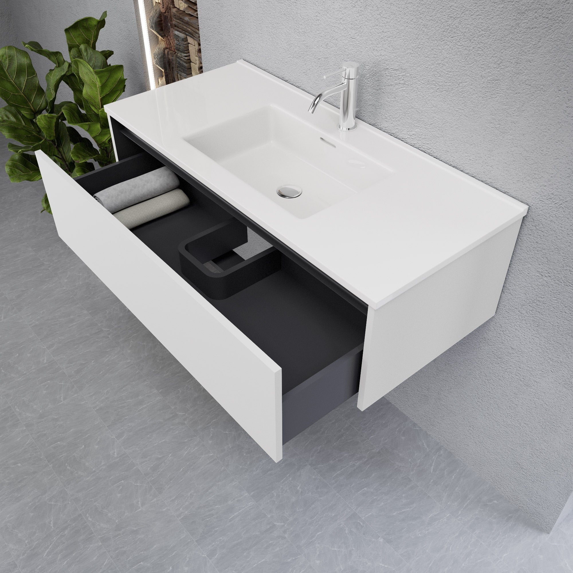 Inda - Mobile bagno L.100 con lavabo lucido / Bianco opaco 1 cassetto - Smeraldo
