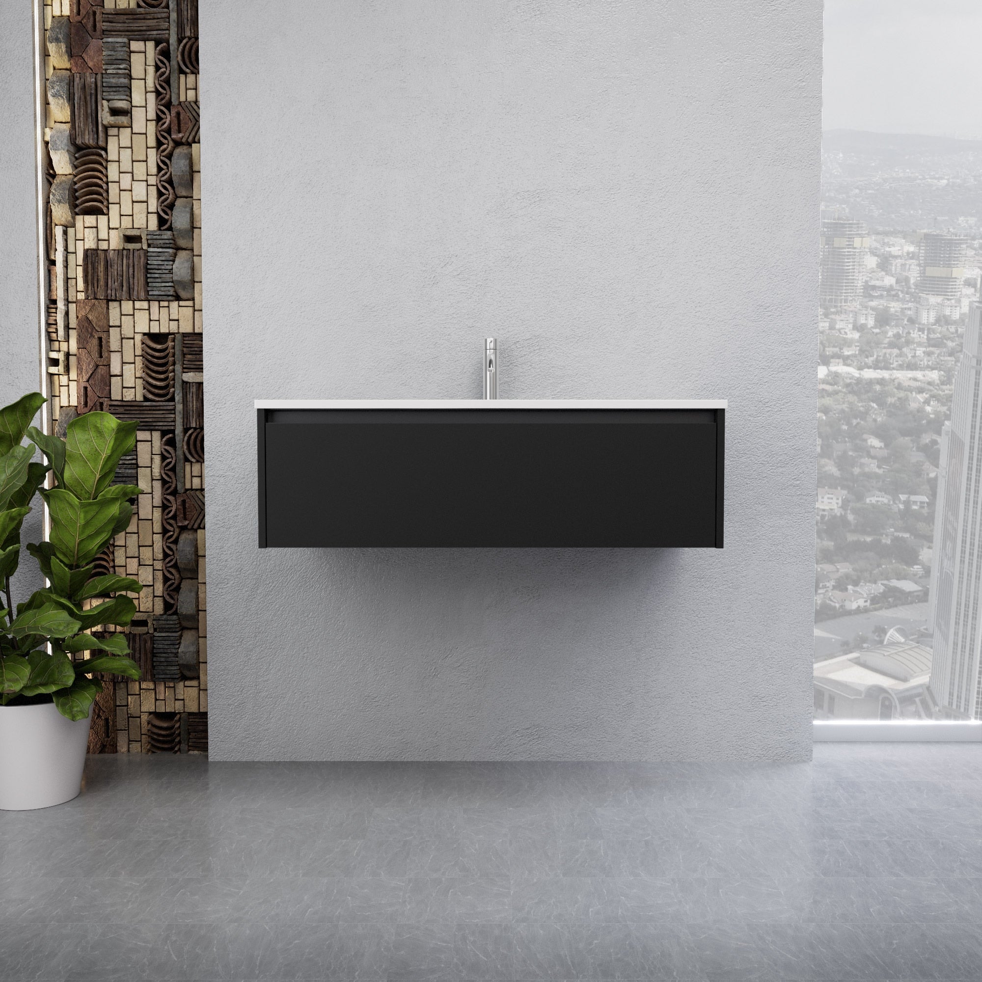 Inda - Mobile bagno L.100 con lavabo lucido / Nero opaco 1 cassetto - Smeraldo