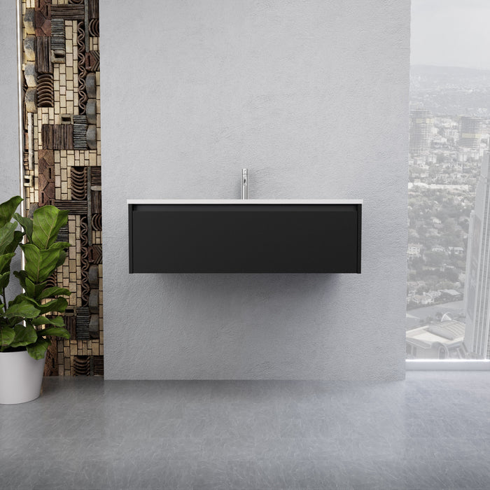 Inda - Mobile bagno L.100 con lavabo lucido / Nero opaco 1 cassetto - Smeraldo