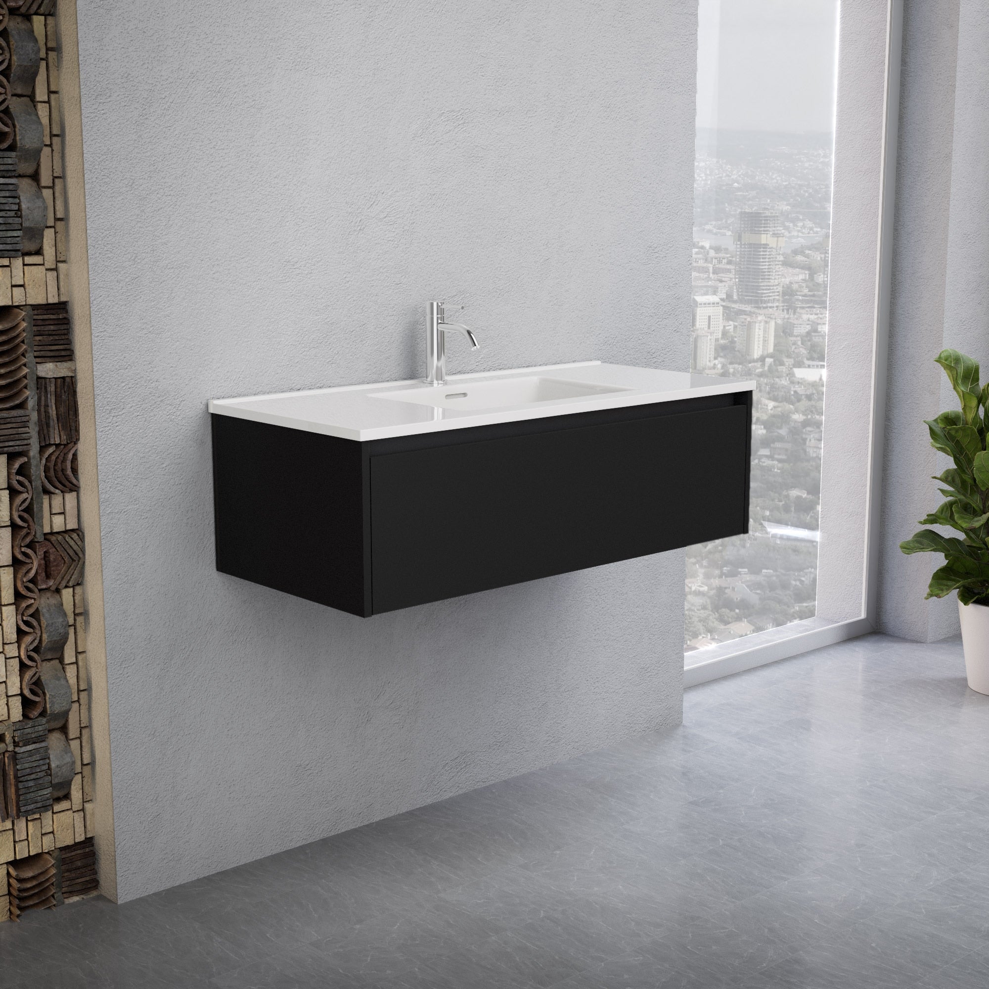 Inda - Mobile bagno L.100 con lavabo lucido / Nero opaco 1 cassetto - Smeraldo