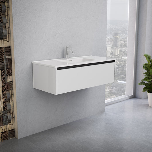 Inda - Mobile bagno L.100 con lavabo lucido / Bianco lucido 1 cassetto - Smeraldo