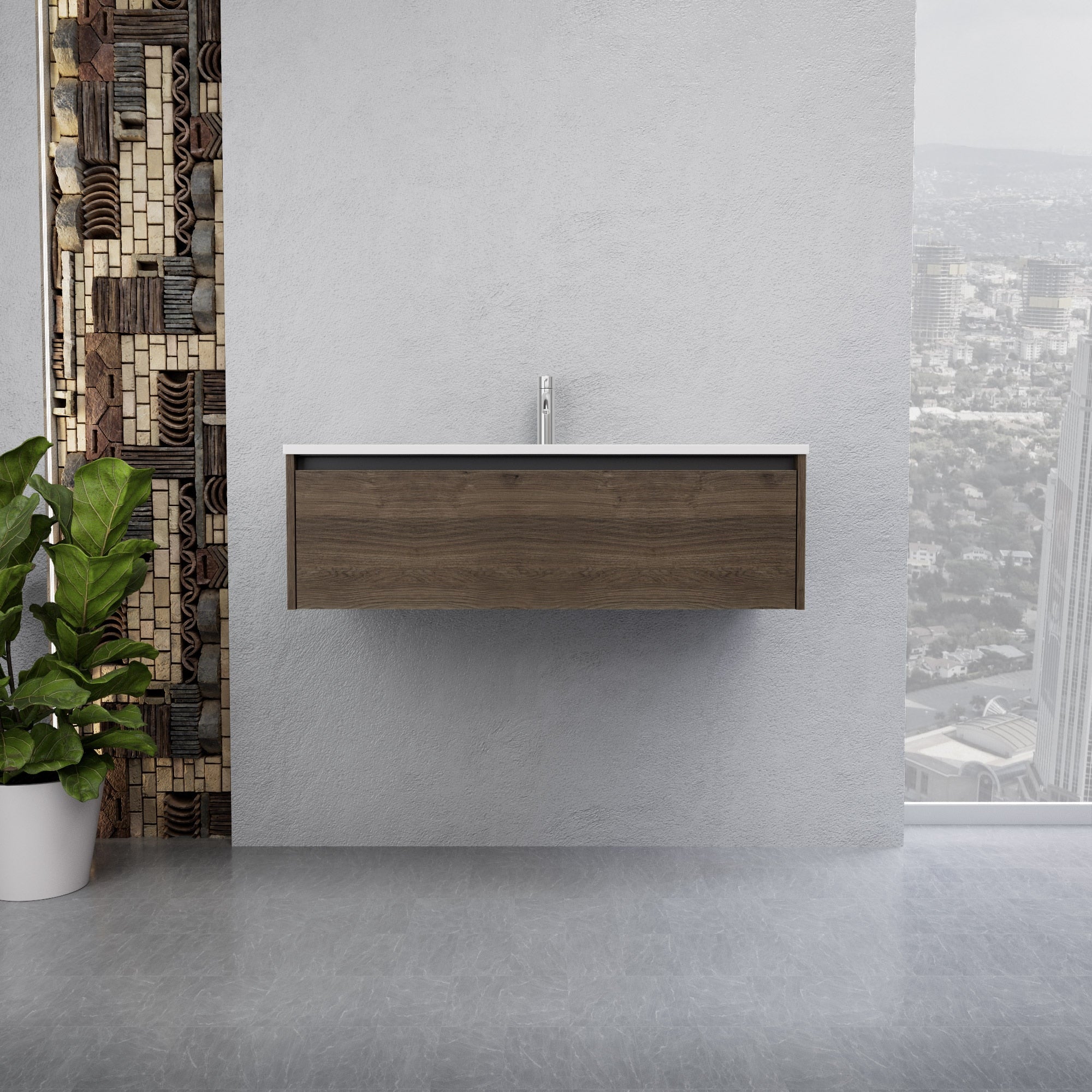 Inda - Mobile bagno L.100 con lavabo lucido / Rovere castano 1 cassetto - Smeraldo