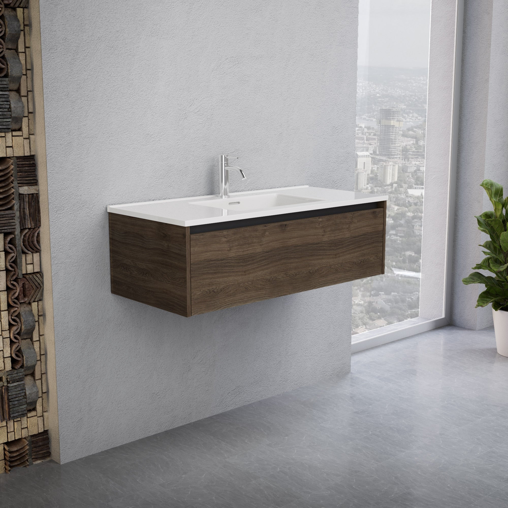 Inda - Mobile bagno L.100 con lavabo lucido / Rovere castano 1 cassetto - Smeraldo