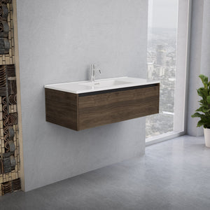 Inda - Mobile bagno L.100 con lavabo lucido / Rovere castano 1 cassetto - Smeraldo