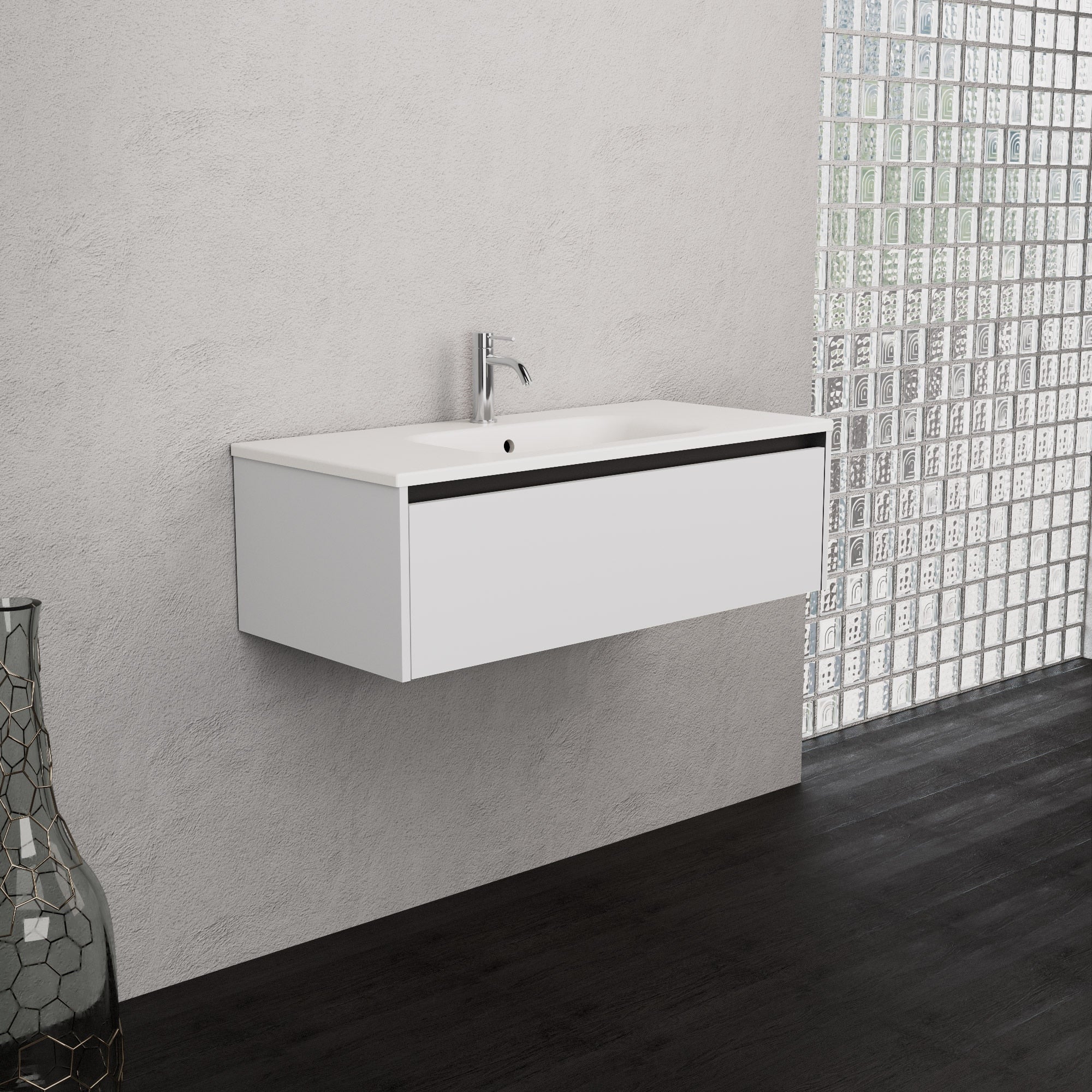 Inda - Mobile bagno L.100 con lavabo opaco / Bianco opaco 1 cassetto - Smeraldo