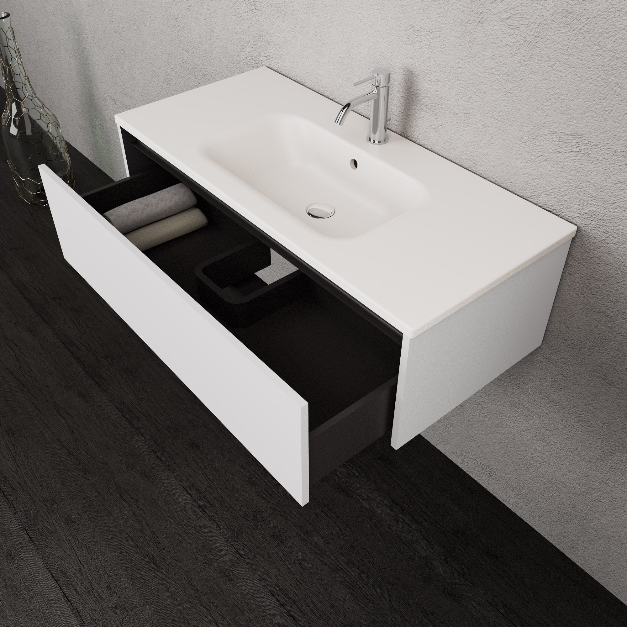 Inda - Mobile bagno L.100 con lavabo opaco / Bianco opaco 1 cassetto - Smeraldo