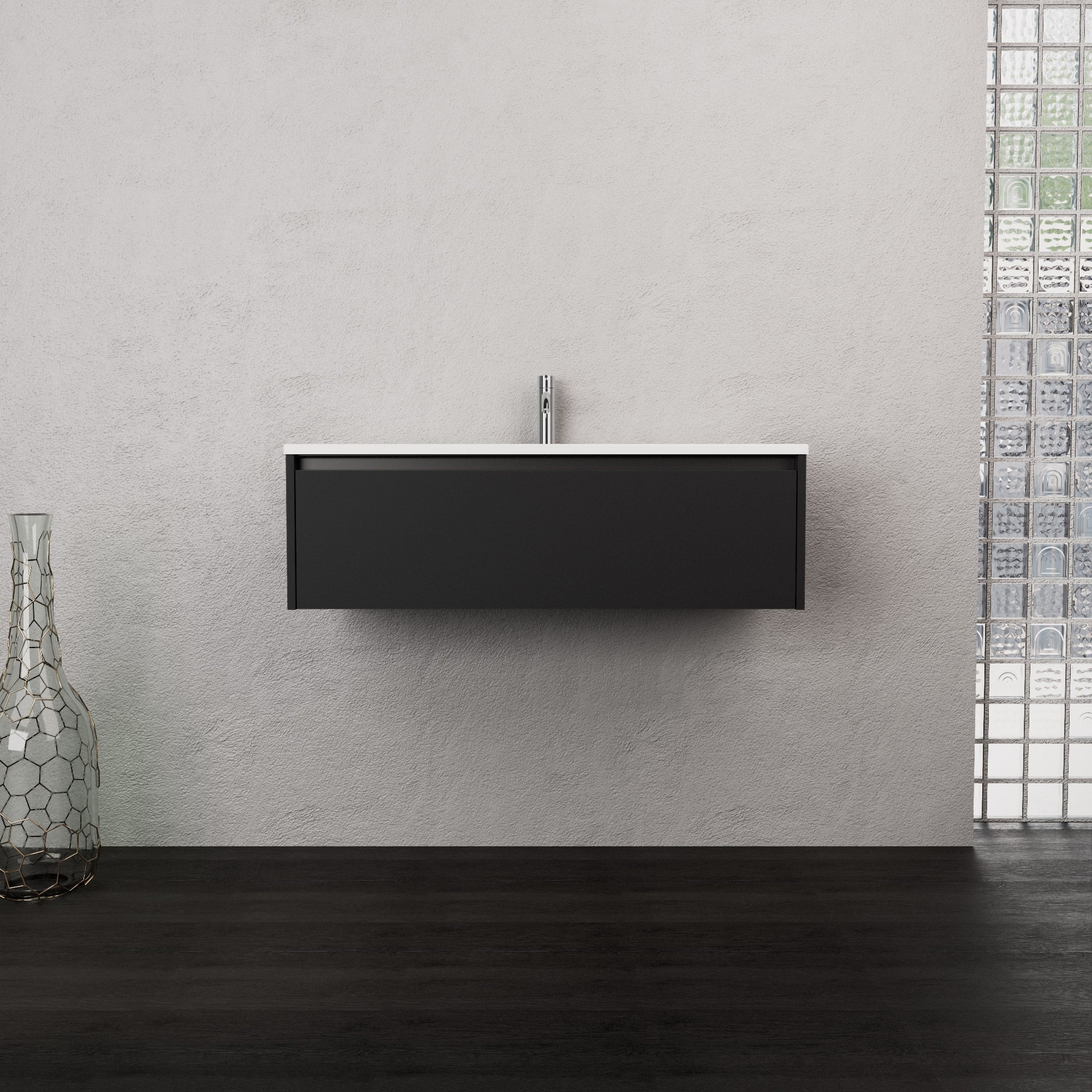Inda - Mobile bagno L.100 con lavabo opaco / Nero opaco 1 cassetto - Smeraldo
