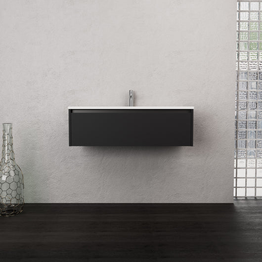 Inda - Mobile bagno L.100 con lavabo opaco / Nero opaco 1 cassetto - Smeraldo