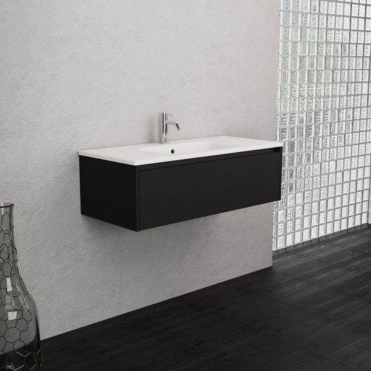 Inda - Mobile bagno L.100 con lavabo opaco / Nero opaco 1 cassetto - Smeraldo