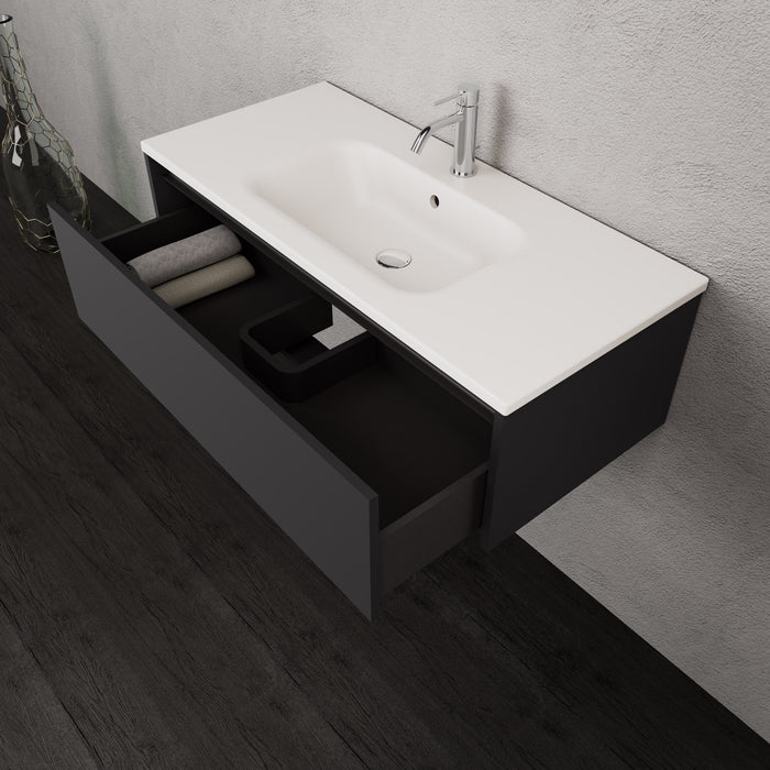 Inda - Mobile bagno L.100 con lavabo opaco / Nero opaco 1 cassetto - Smeraldo