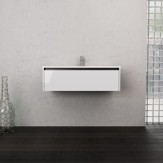 Inda - Mobile bagno L.100 con lavabo opaco / Bianco lucido 1 cassetto - Smeraldo