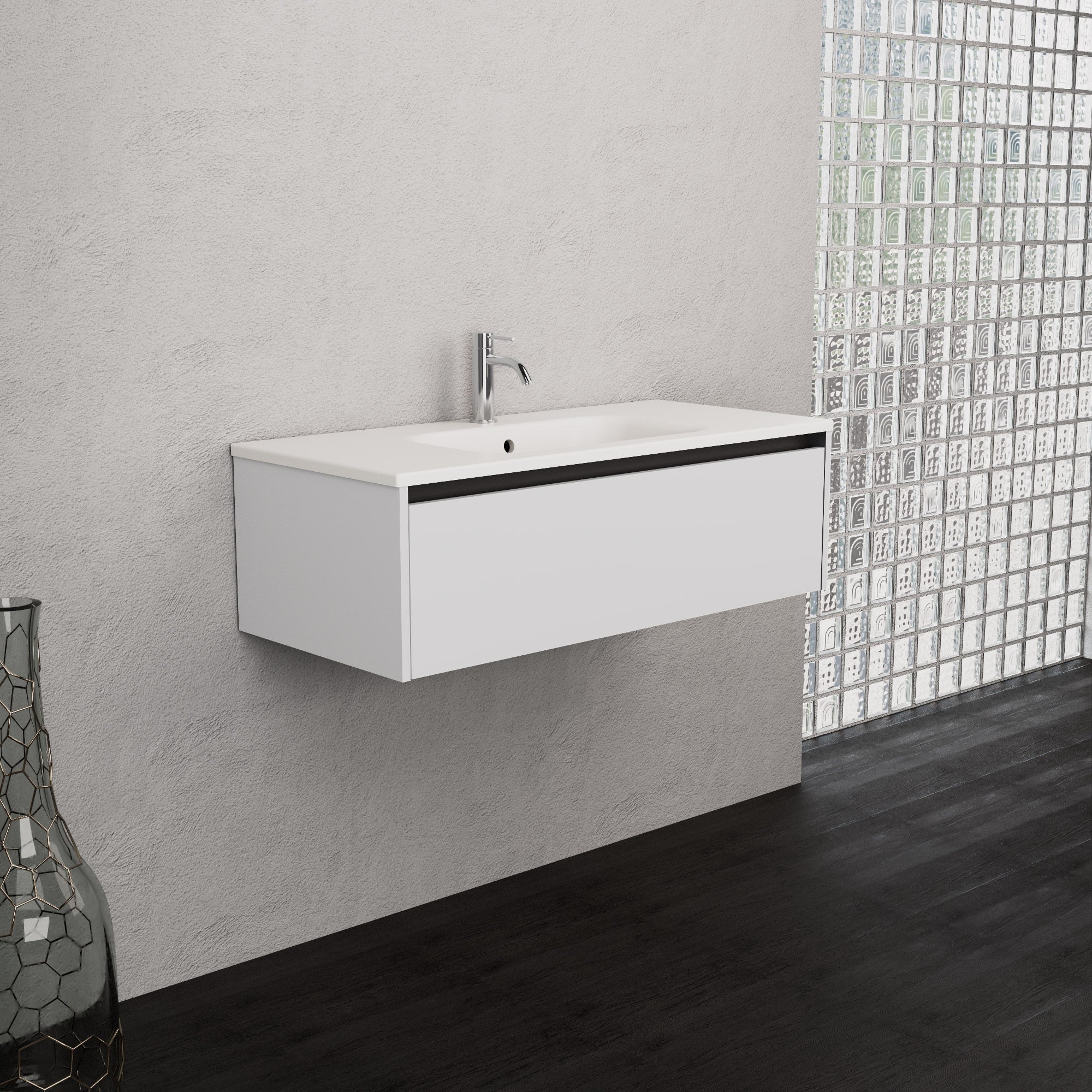 Inda - Mobile bagno L.100 con lavabo opaco / Bianco lucido 1 cassetto - Smeraldo