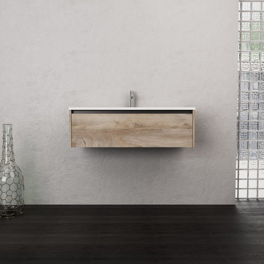 Inda - Mobile bagno L.100 con lavabo opaco / Rovere naturale 1 cassetto - Smeraldo