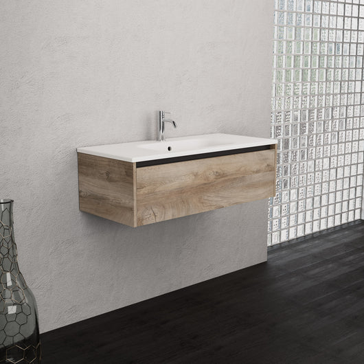 Inda - Mobile bagno L.100 con lavabo opaco / Rovere naturale 1 cassetto - Smeraldo