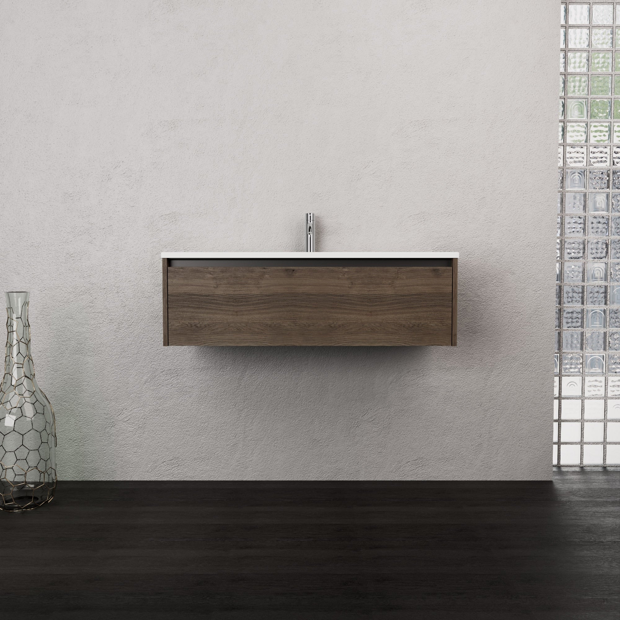 Inda - Mobile bagno L.100 con lavabo opaco / Rovere castano 1 cassetto - Smeraldo