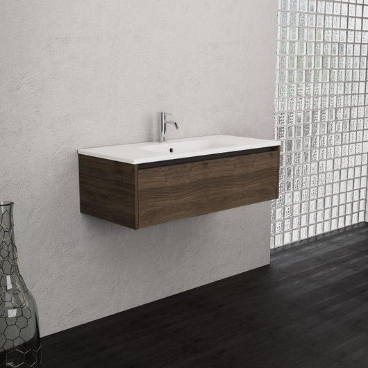 Inda - Mobile bagno L.100 con lavabo opaco / Rovere castano 1 cassetto - Smeraldo