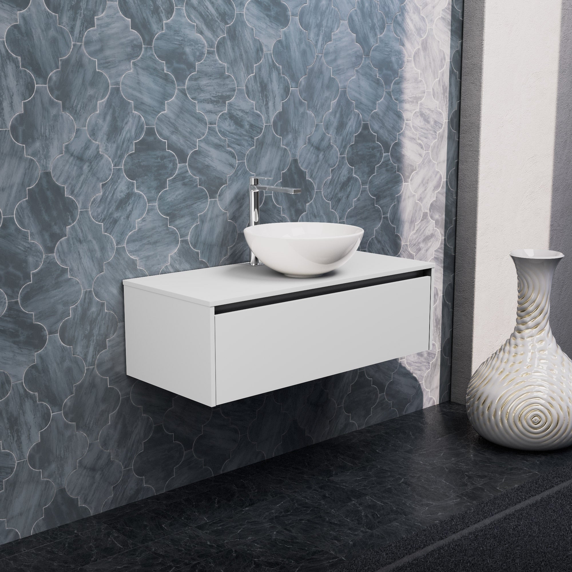 Inda - Mobile bagno L.100 con lavabo in appoggio / Bianco opaco 1 cassetto - Smeraldo