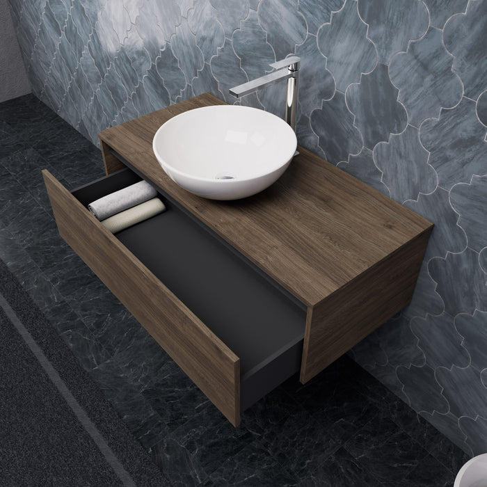 Inda - Mobile bagno L.100 con lavabo in appoggio / Rovere castano 1 cassetto - Smeraldo