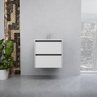 Inda - Mobile bagno L.60 con lavabo lucido / Bianco opaco 2 cassetti - Smeraldo
