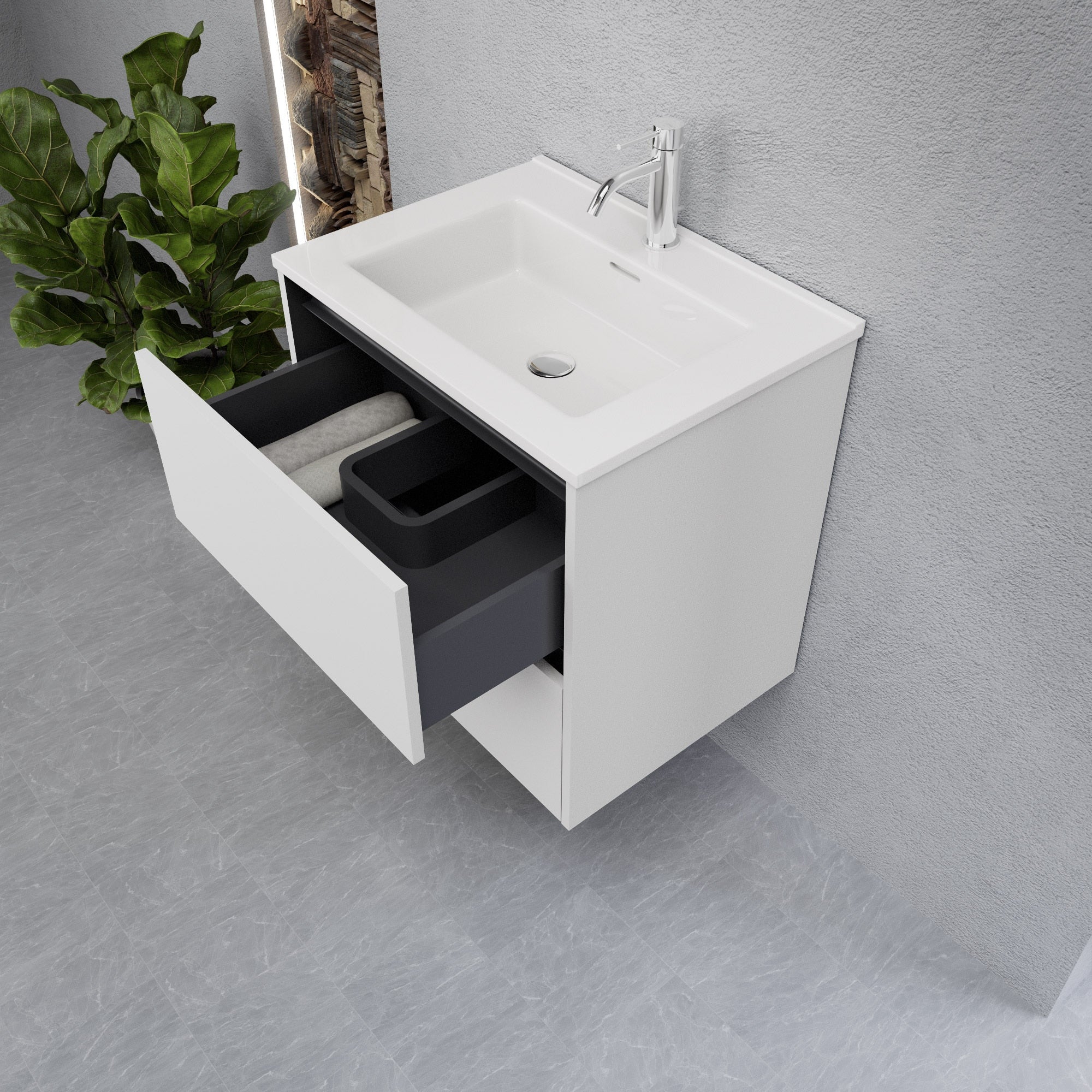 Inda - Mobile bagno L.60 con lavabo lucido / Bianco opaco 2 cassetti - Smeraldo