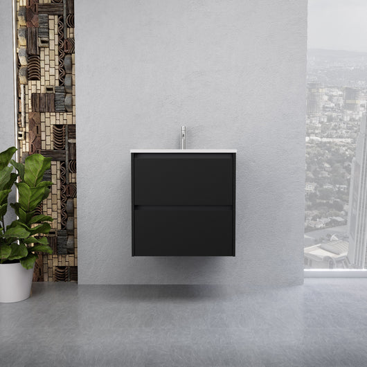 Inda - Mobile bagno L.60 con lavabo lucido / Nero opaco 2 cassetti - Smeraldo