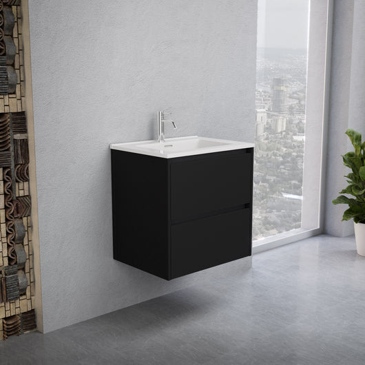 Inda - Mobile bagno L.60 con lavabo lucido / Nero opaco 2 cassetti - Smeraldo