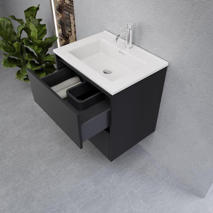 Inda - Mobile bagno L.60 con lavabo lucido / Nero opaco 2 cassetti - Smeraldo