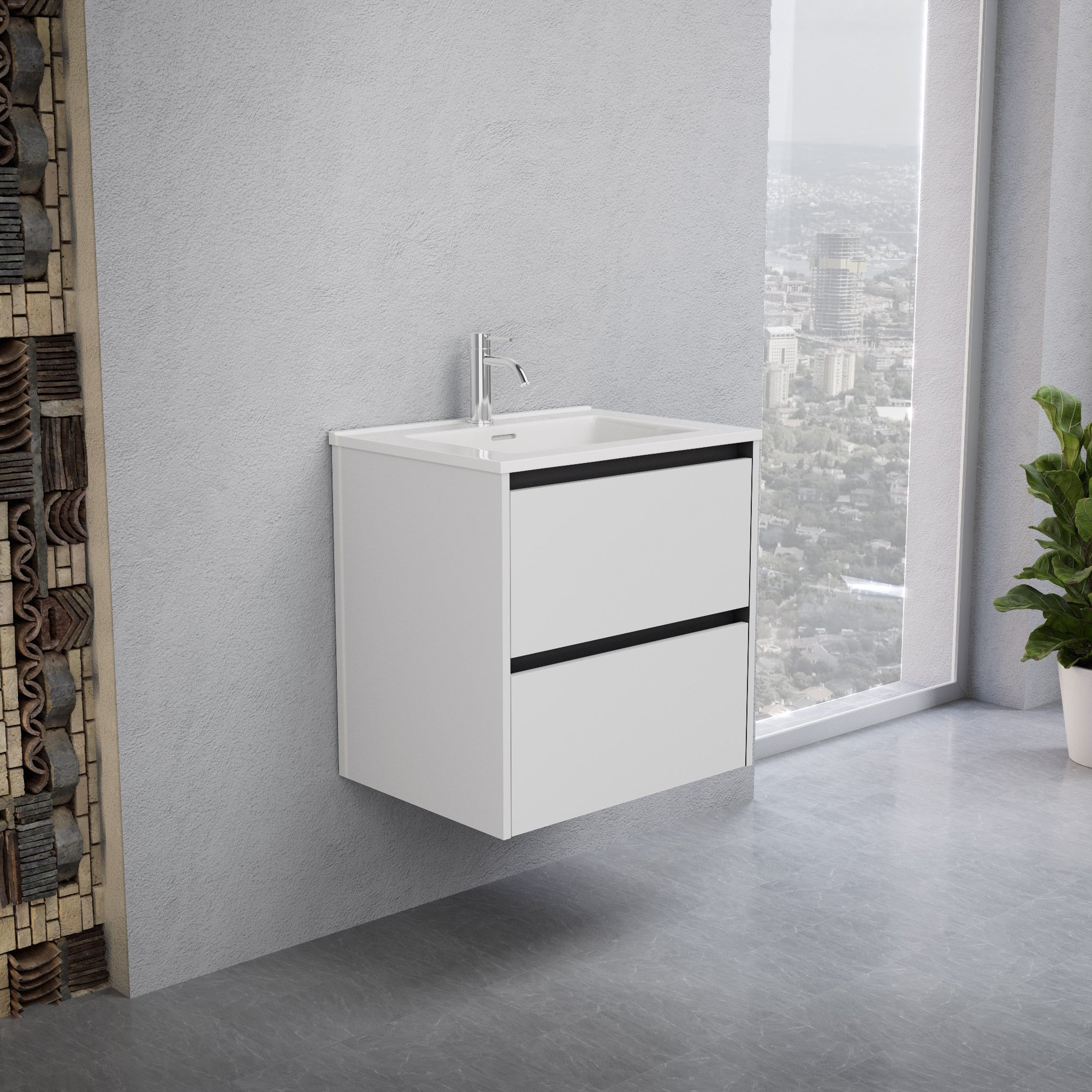 Inda - Mobile bagno L.60 con lavabo lucido / Bianco lucido 2 cassetti - Smeraldo