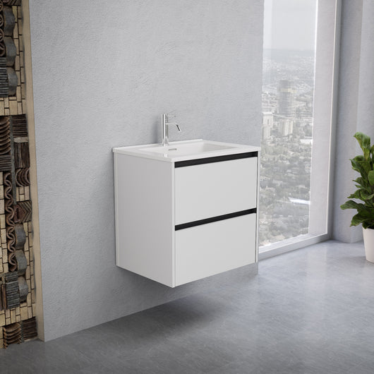 Inda - Mobile bagno L.60 con lavabo lucido / Bianco lucido 2 cassetti - Smeraldo