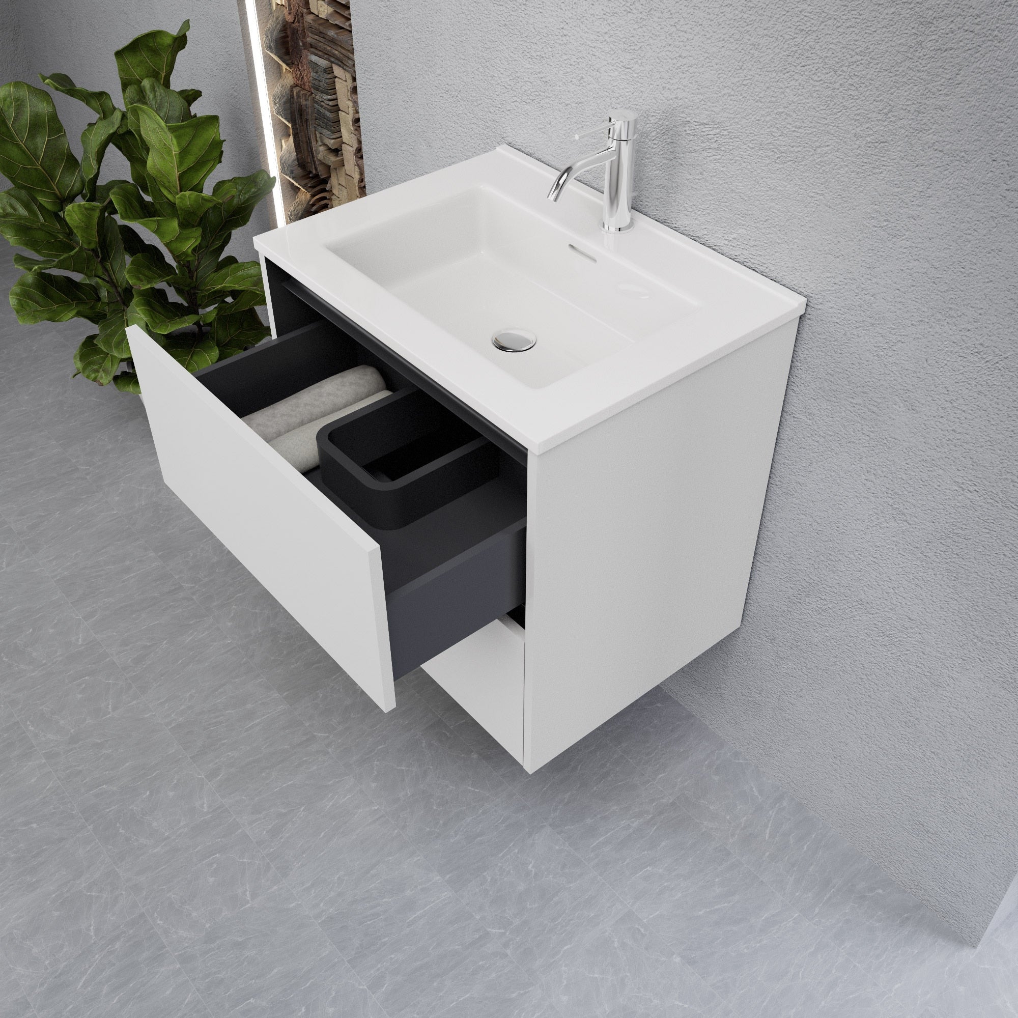 Inda - Mobile bagno L.60 con lavabo lucido / Bianco lucido 2 cassetti - Smeraldo