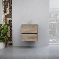 Inda - Mobile bagno L.60 con lavabo lucido / Rovere naturale 2 cassetti - Smeraldo