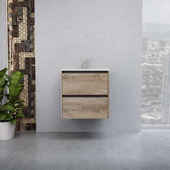 Inda - Mobile bagno L.60 con lavabo lucido / Rovere naturale 2 cassetti - Smeraldo