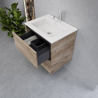 Inda - Mobile bagno L.60 con lavabo lucido / Rovere naturale 2 cassetti - Smeraldo