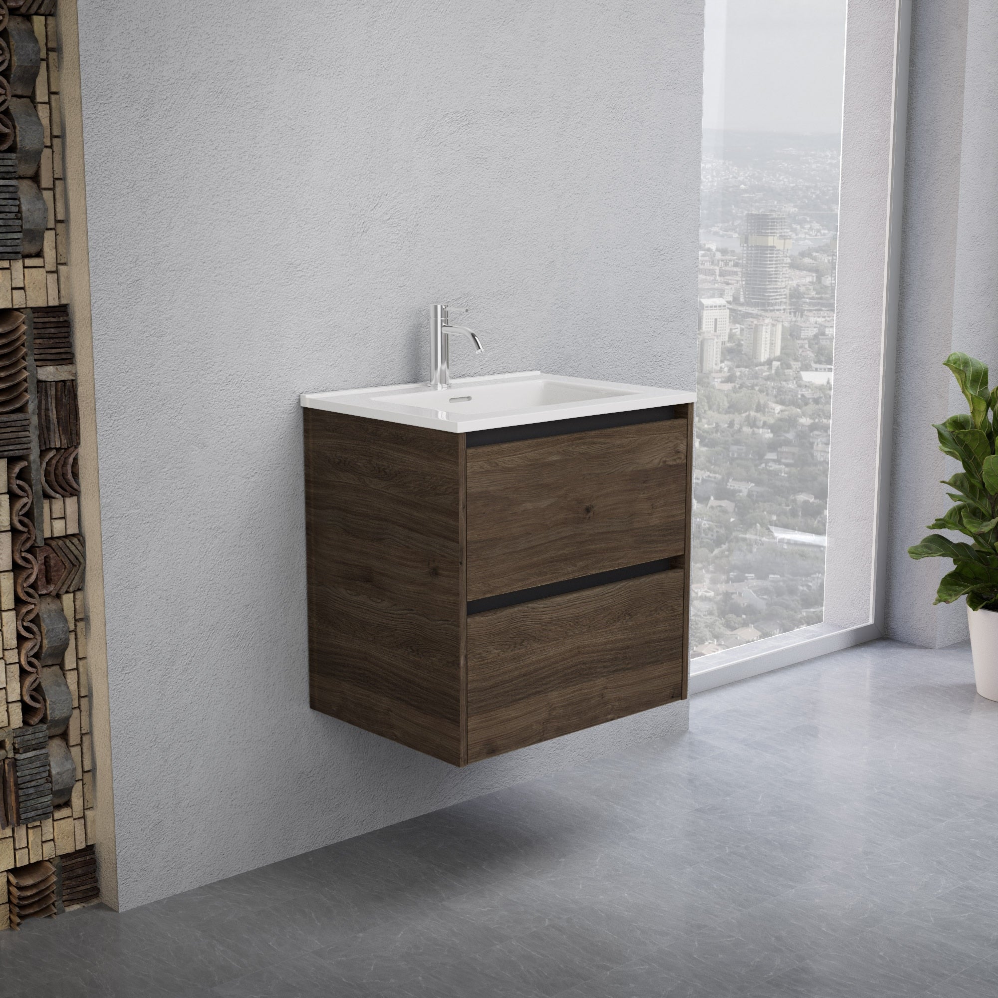 Inda - Mobile bagno L.60 con lavabo lucido / Rovere castano 2 cassetti - Smeraldo