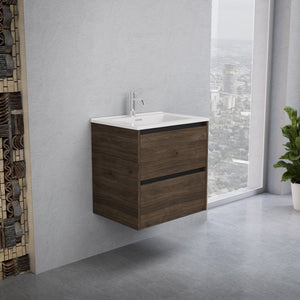 Inda - Mobile bagno L.60 con lavabo lucido / Rovere castano 2 cassetti - Smeraldo