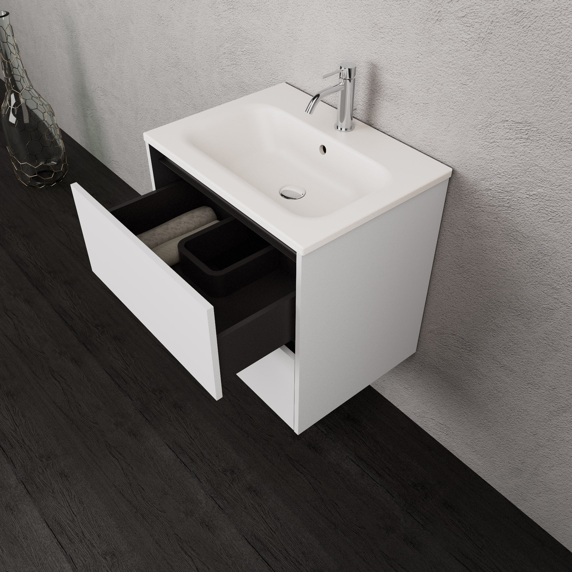 Inda - Mobile bagno L.60 con lavabo opaco / Bianco opaco 2 cassetti - Smeraldo