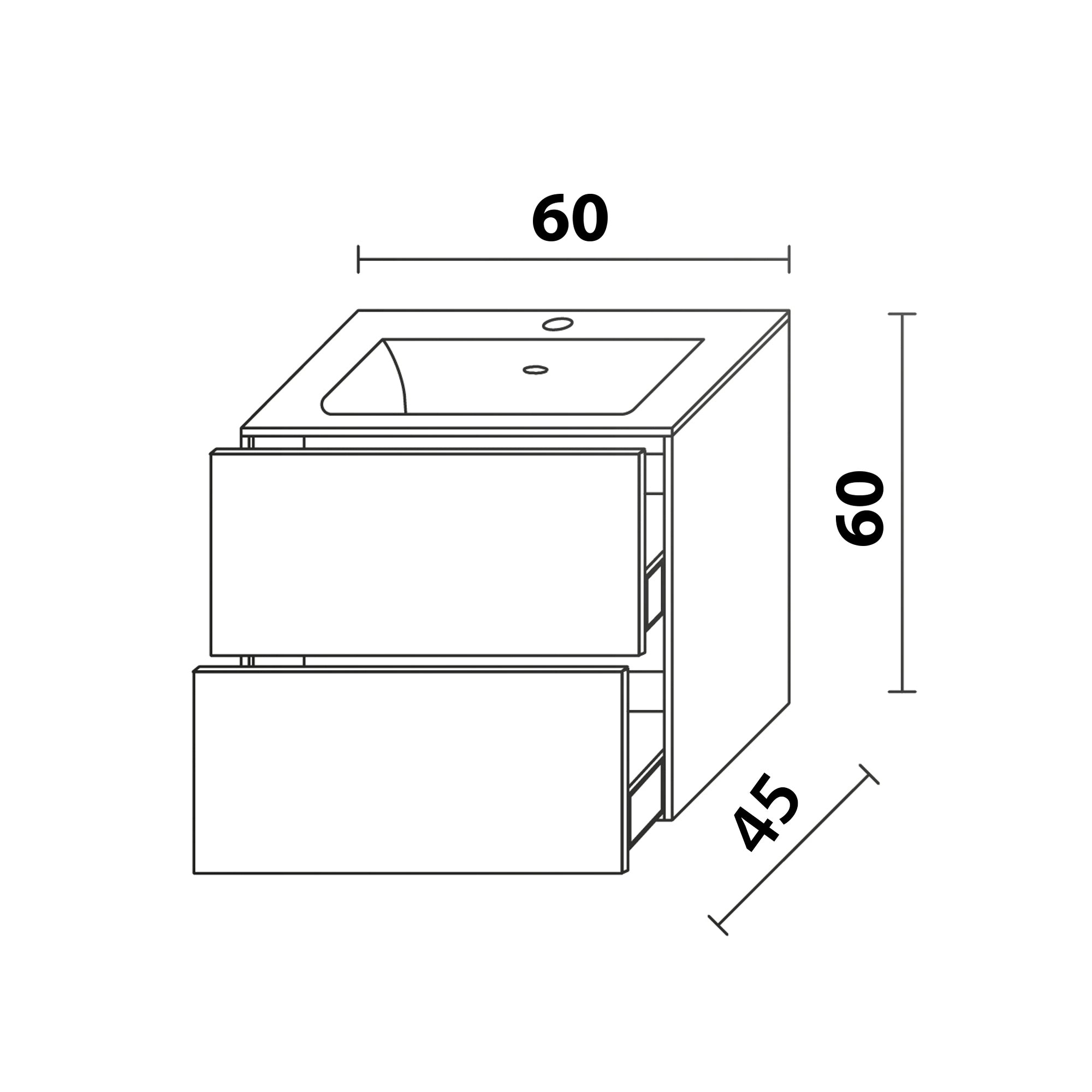 Inda - Mobile bagno L.60 con lavabo opaco / Nero opaco 2 cassetti - Smeraldo