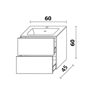 Inda - Mobile bagno L.60 con lavabo opaco / Nero opaco 2 cassetti - Smeraldo