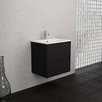 Inda - Mobile bagno L.60 con lavabo opaco / Nero opaco 2 cassetti - Smeraldo
