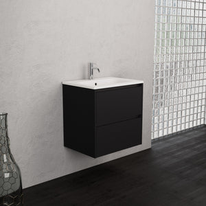 Inda - Mobile bagno L.60 con lavabo opaco / Nero opaco 2 cassetti - Smeraldo