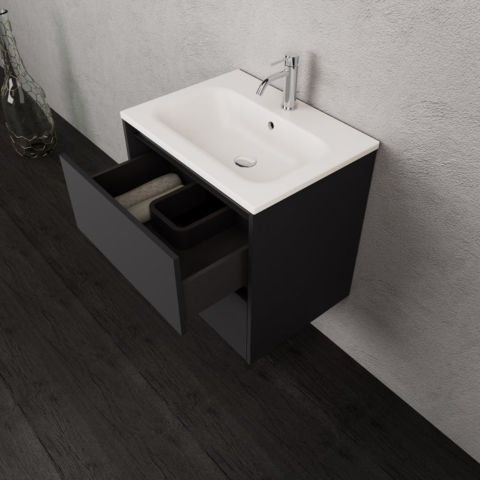 Inda - Mobile bagno L.60 con lavabo opaco / Nero opaco 2 cassetti - Smeraldo