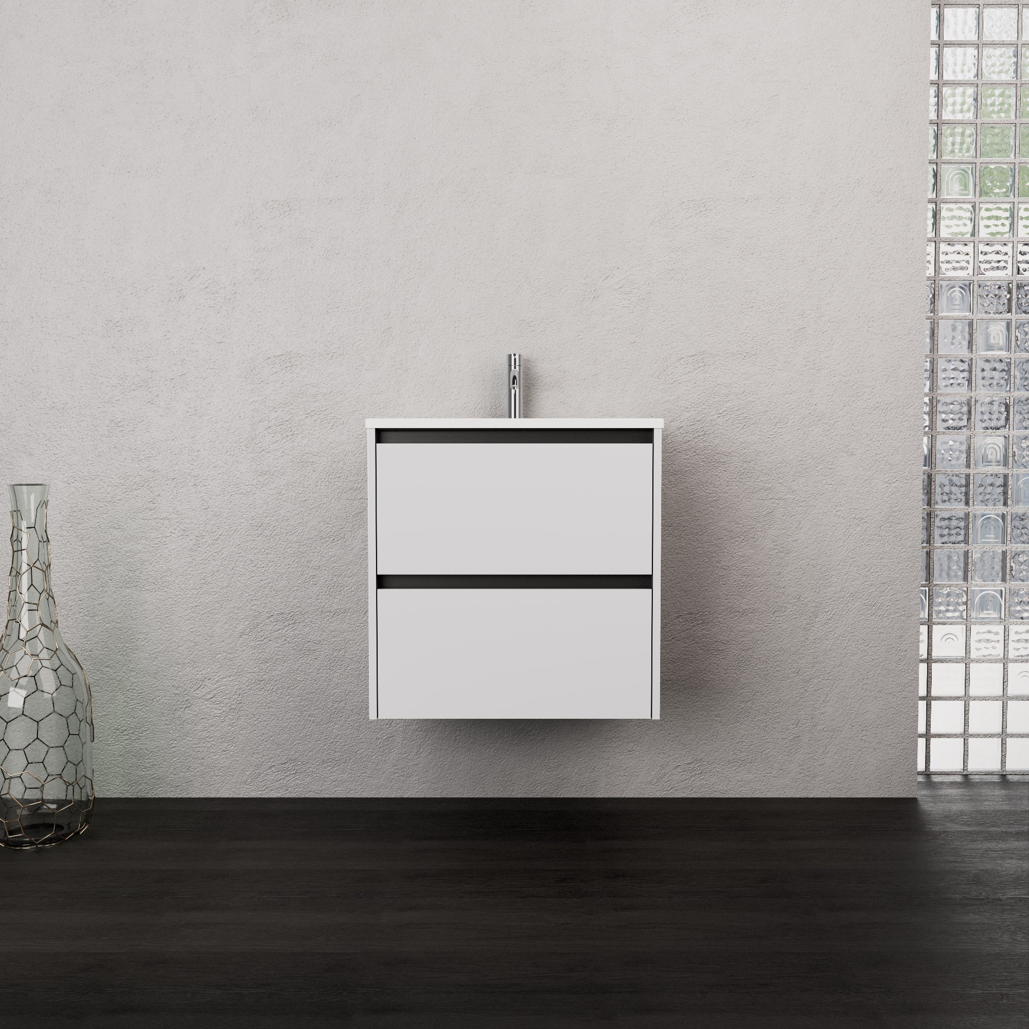Inda - Mobile bagno L.60 con lavabo opaco / Bianco lucido 2 cassetti - Smeraldo