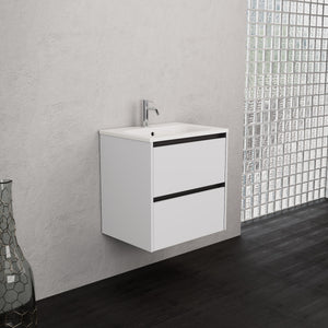Inda - Mobile bagno L.60 con lavabo opaco / Bianco lucido 2 cassetti - Smeraldo