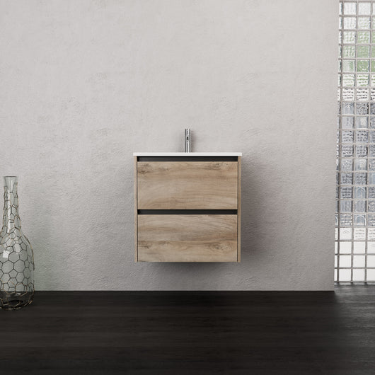 Inda - Mobile bagno L.60 con lavabo opaco / Rovere naturale 2 cassetti - Smeraldo
