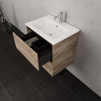 Inda - Mobile bagno L.60 con lavabo opaco / Rovere naturale 2 cassetti - Smeraldo