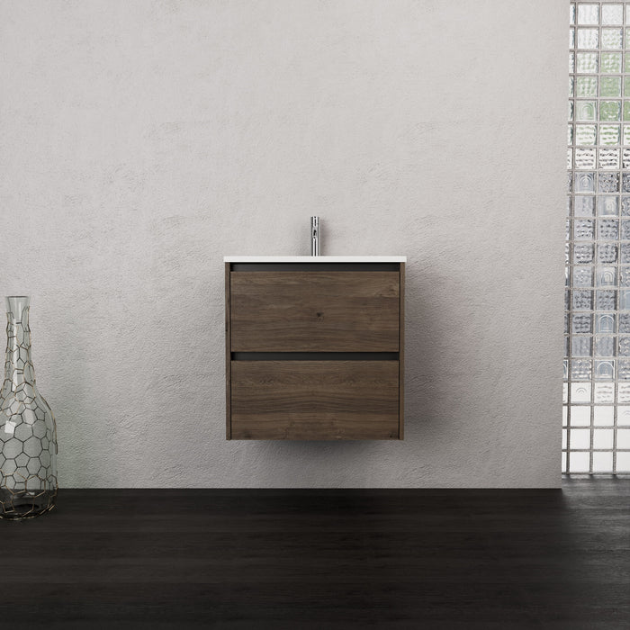 Inda - Mobile bagno L.60 con lavabo opaco / Rovere castano 2 cassetti - Smeraldo