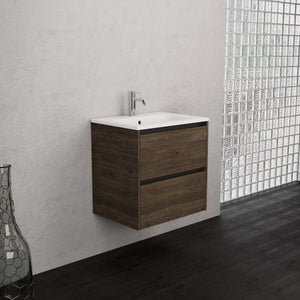 Inda - Mobile bagno L.60 con lavabo opaco / Rovere castano 2 cassetti - Smeraldo