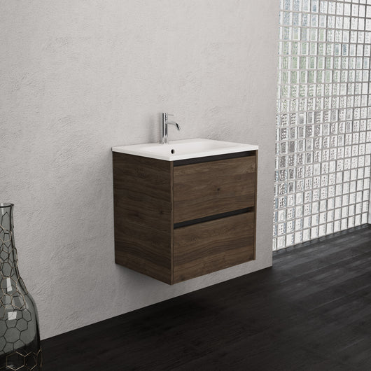 Inda - Mobile bagno L.60 con lavabo opaco / Rovere castano 2 cassetti - Smeraldo