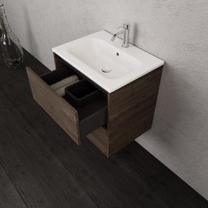 Inda - Mobile bagno L.60 con lavabo opaco / Rovere castano 2 cassetti - Smeraldo