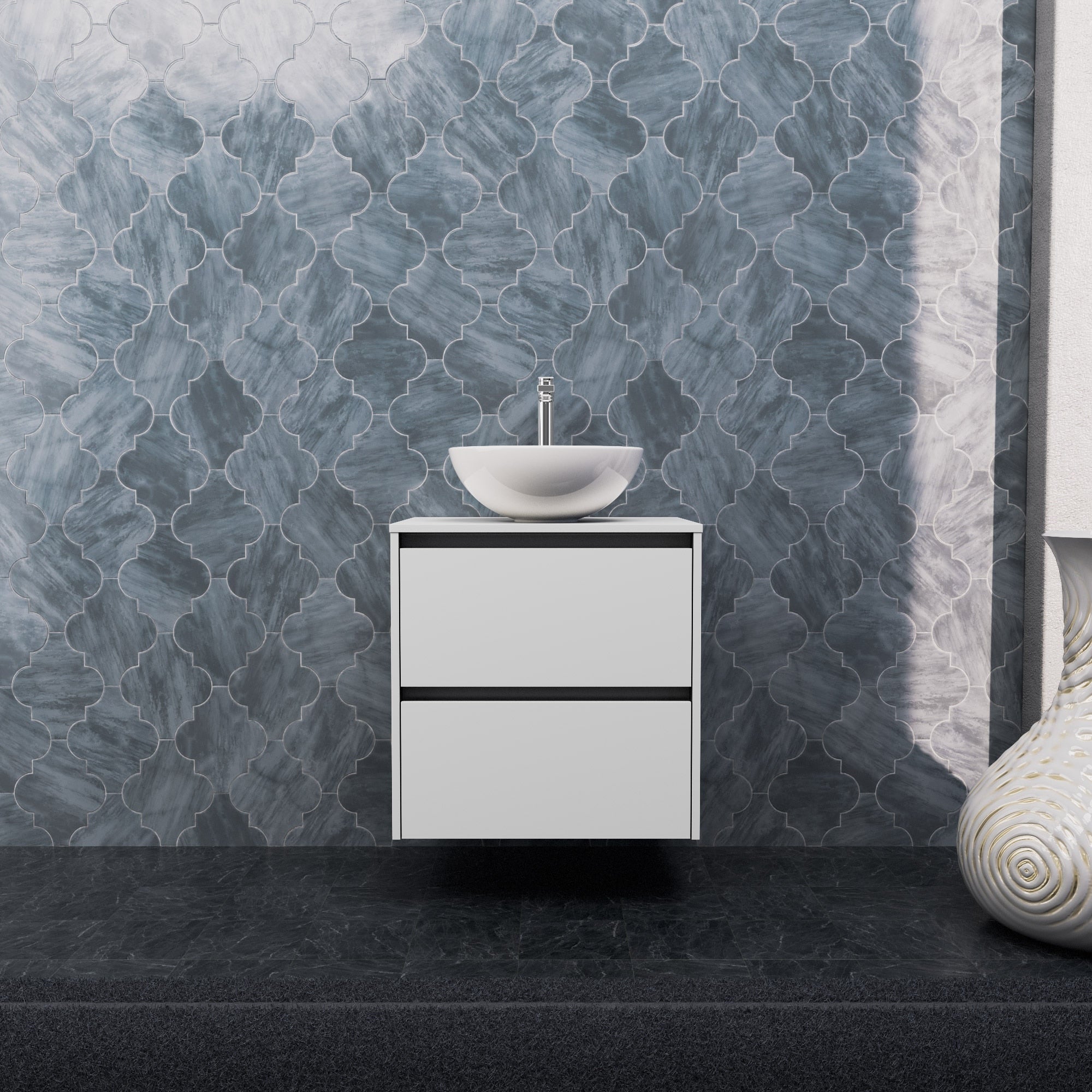 Inda - Mobile bagno L.60 con lavabo in appoggio / Bianco opaco 2 cassetti - Smeraldo